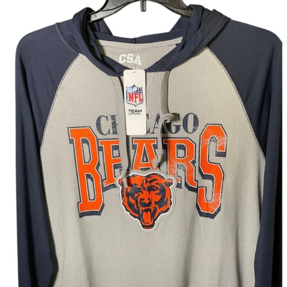 CSA Chicago Bears NFL Mens XL Waffle Knit Raglan Thermal Hoodie Grey Navy New - Picture 9 of 13